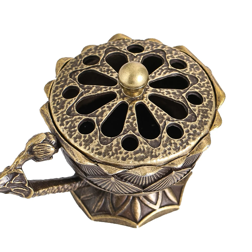 Lotus Incense Burner Vintage Brass Charcoal Incense Holder Sandalwood Censer Yoga Meditation Home Decor Tea Ceremony Accessories
