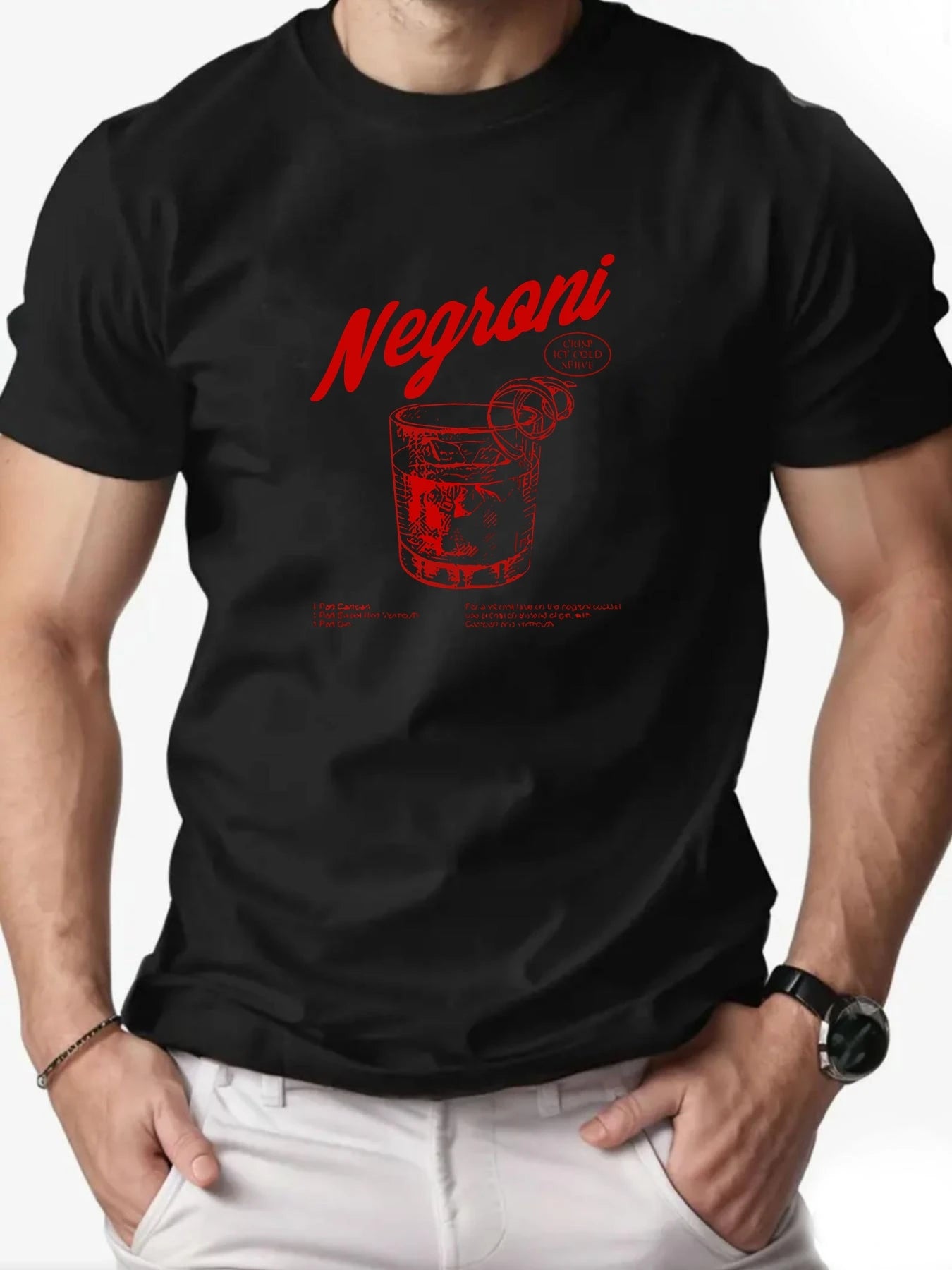 2025 New Men's Cotton Short Sleeve T-shirt Negroni Cocktail Graphic Print Black Casual Fashion Top For Daily & Party Wear