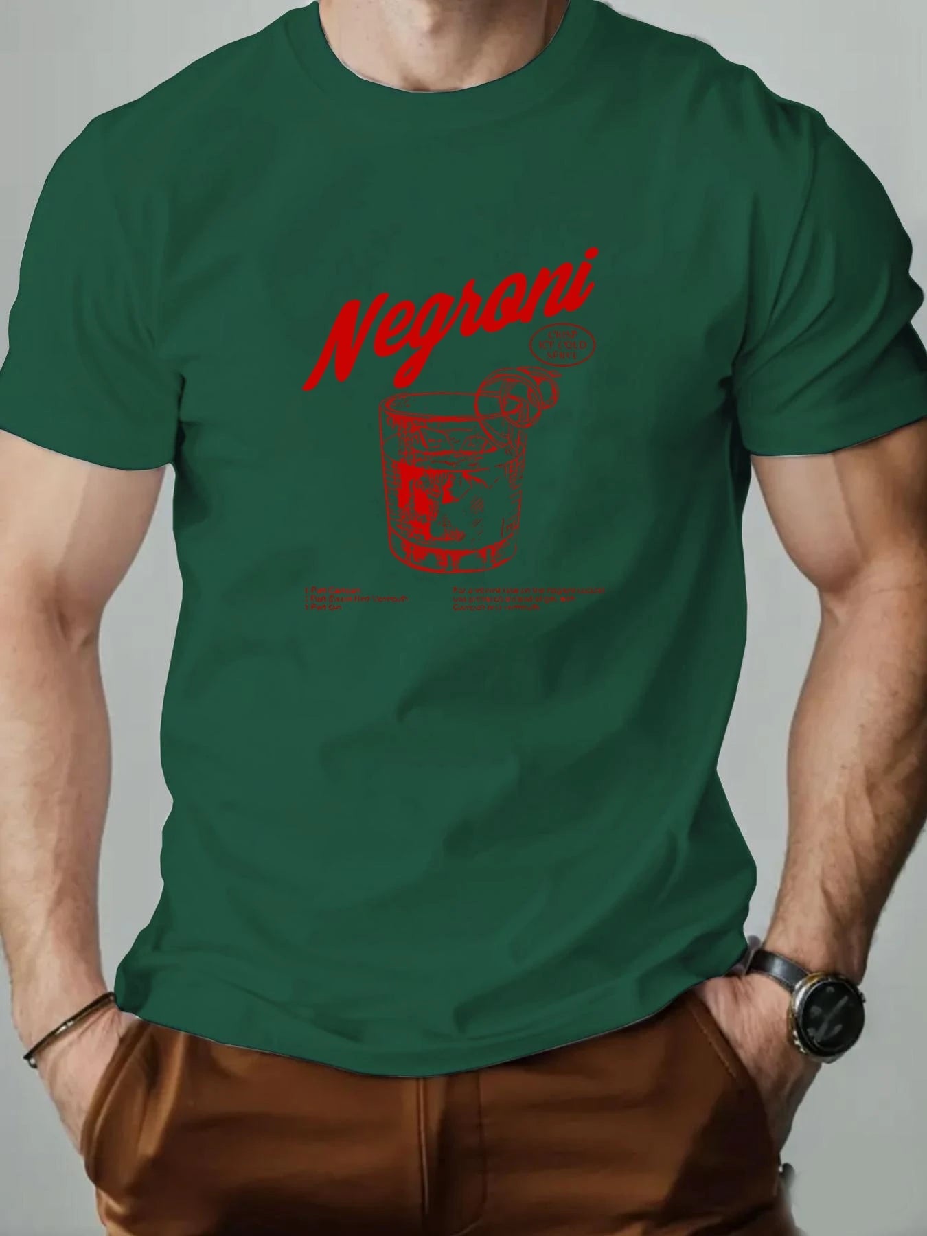 2025 New Men's Cotton Short Sleeve T-shirt Negroni Cocktail Graphic Print Black Casual Fashion Top For Daily & Party Wear