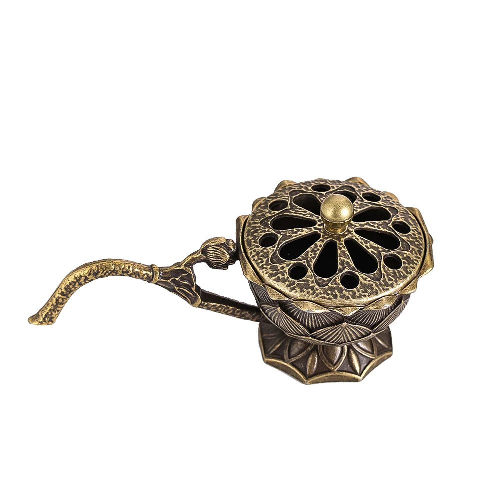 Lotus Incense Burner Vintage Brass Charcoal Incense Holder Sandalwood Censer Yoga Meditation Home Decor Tea Ceremony Accessories