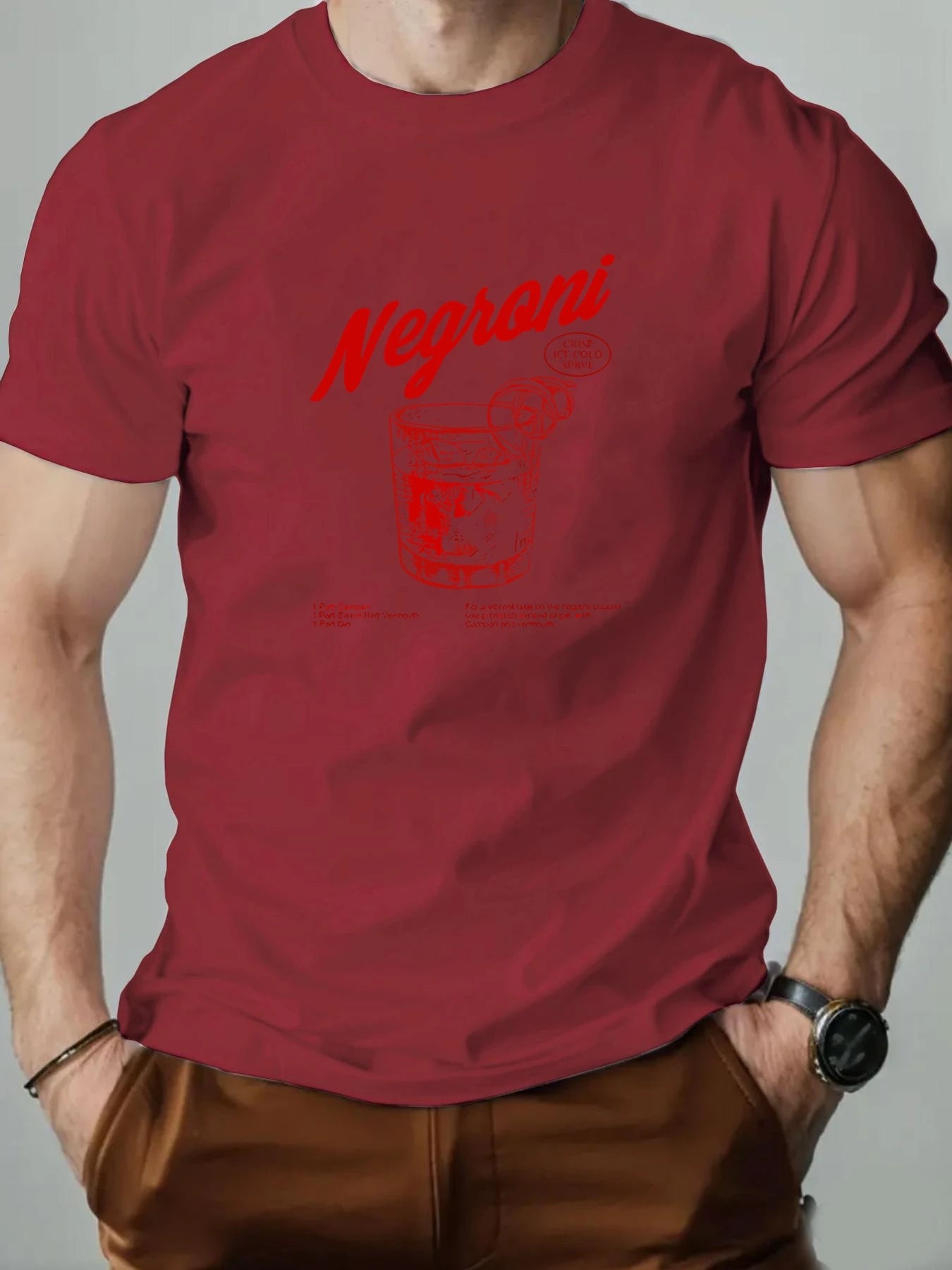 2025 New Men's Cotton Short Sleeve T-shirt Negroni Cocktail Graphic Print Black Casual Fashion Top For Daily & Party Wear