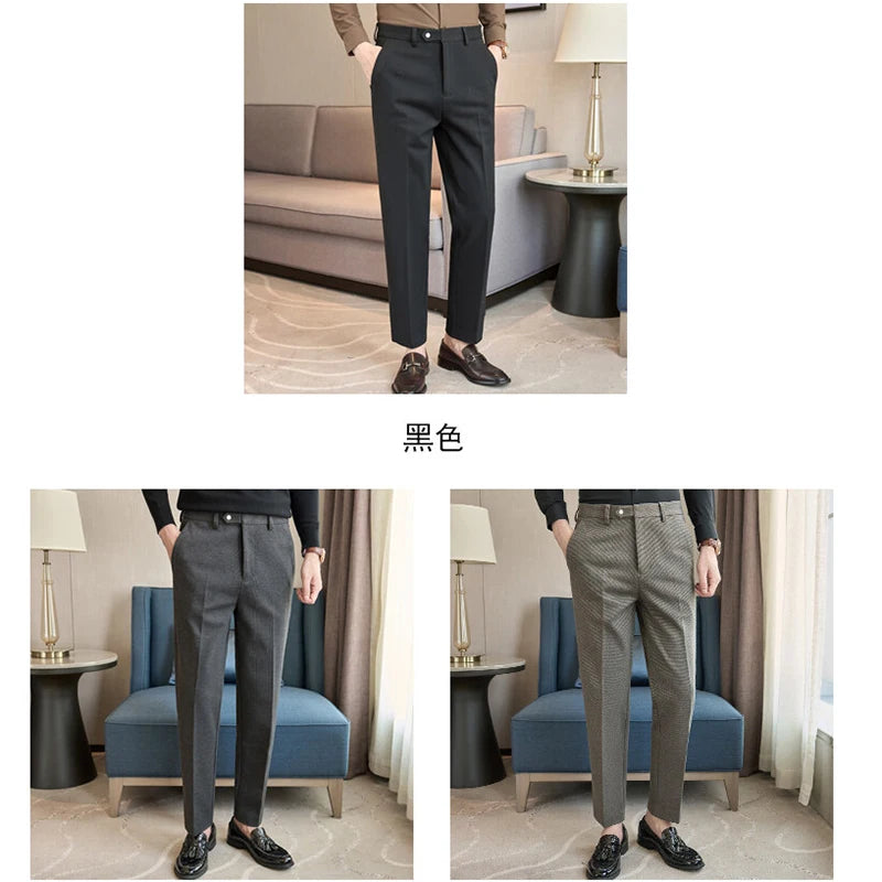 2024 Autumn and Winter New Wheat Grain Woolen Thick Khaki Trousers for Men, Coffee Color Fashionable Versatile Mens Casual Pants