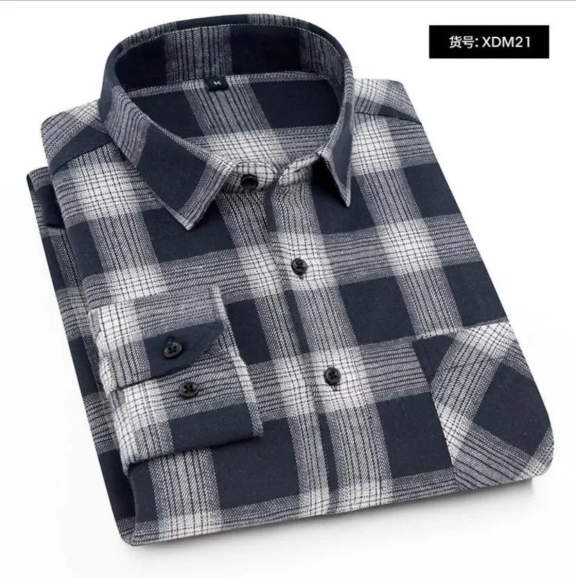 2024 100% Cotton New Male Casual Long Sleeve Warm Man Clothes Flannel Plaid Shirt Men Plus Size 3XL 4XL