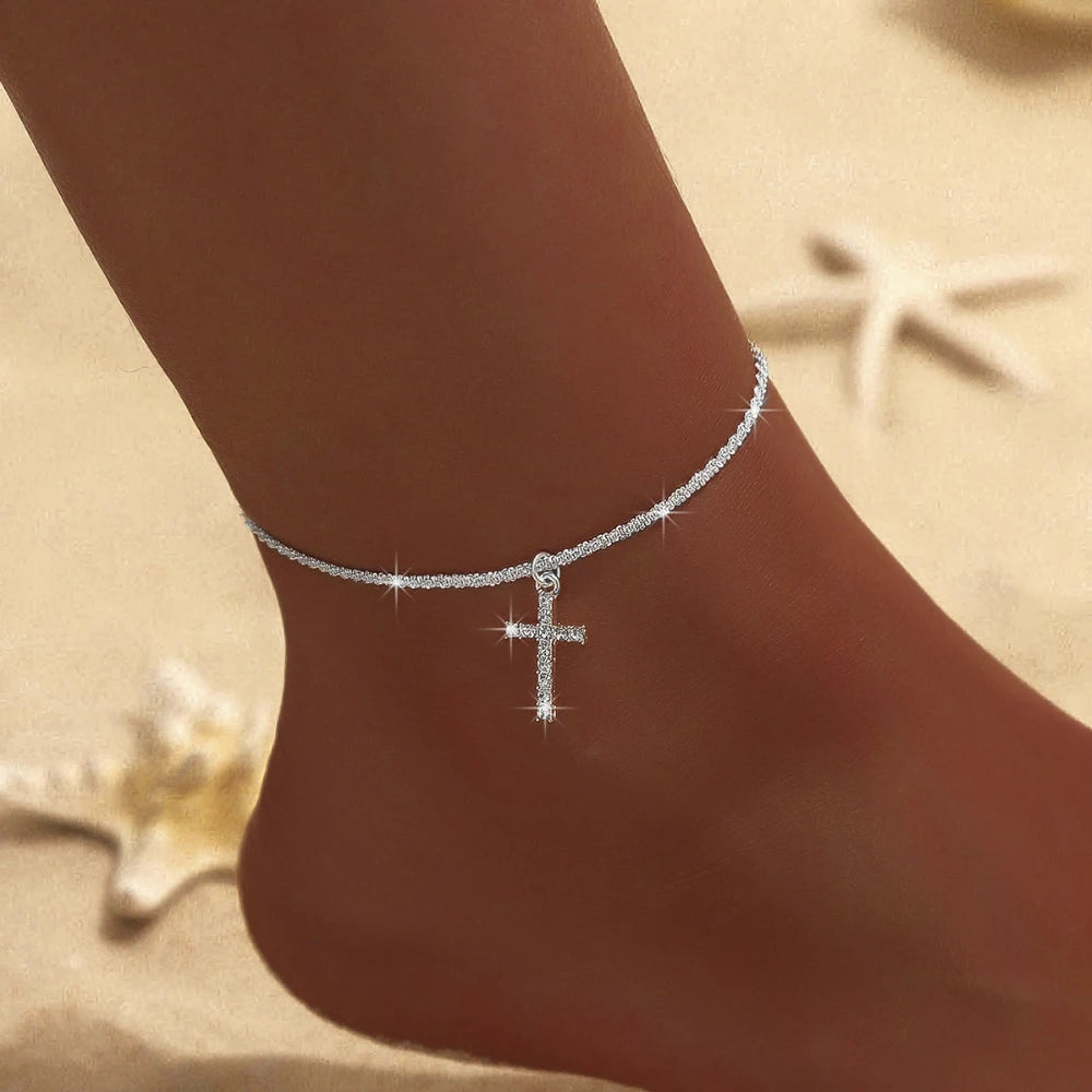 New 925 Sliver Plated CZ Anklet Bracelets for Women Girl Trendy Waterproof Zircon Charm Dainty Layer Chain Anklets Jewelry Gifts