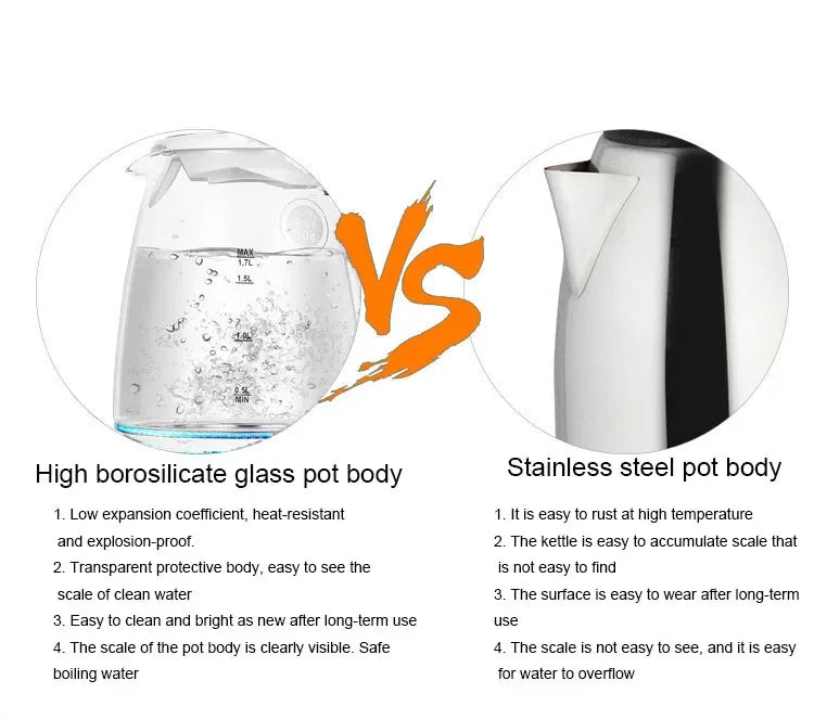 Household Kettle Glass Tea Bottle Electric Heating Kettle Teapot Cup Water Heater Portable Tea Pot Boiler