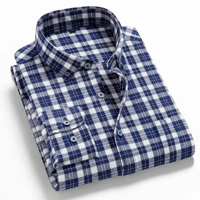 2024 100% Cotton New Male Casual Long Sleeve Warm Man Clothes Flannel Plaid Shirt Men Plus Size 3XL 4XL
