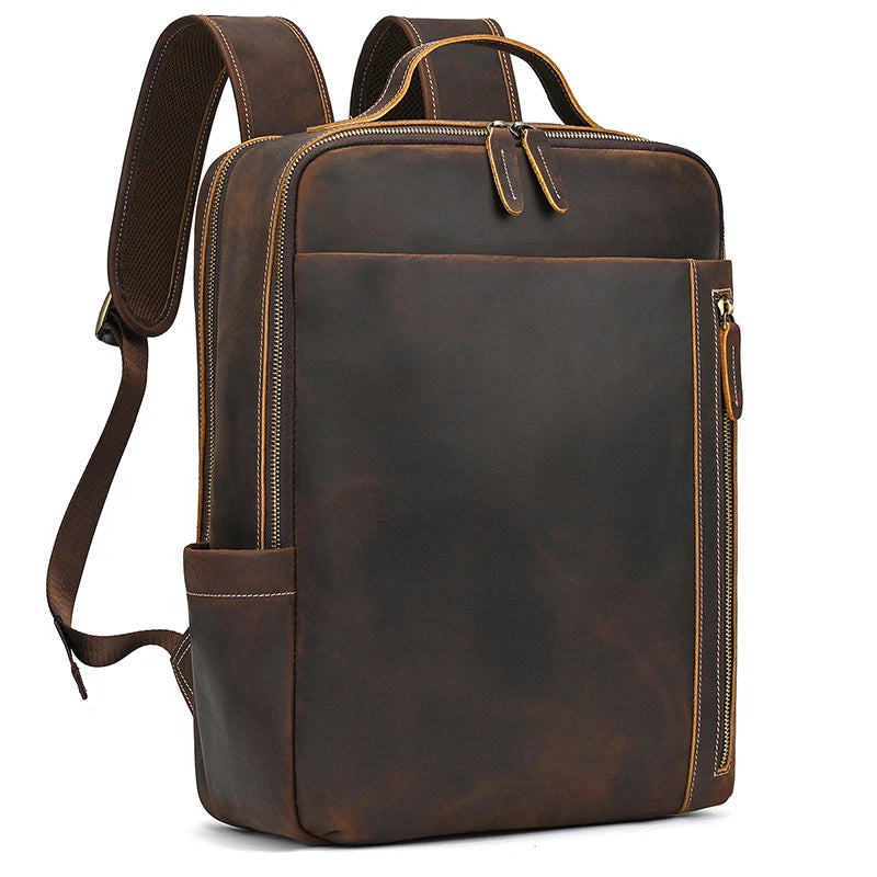 2025 New Arrivals Leather Backpack For Travel Men Male Cowhide Leather Laptop Bag 15.6" 17 Double Shoulder Bagpack For Man Retro