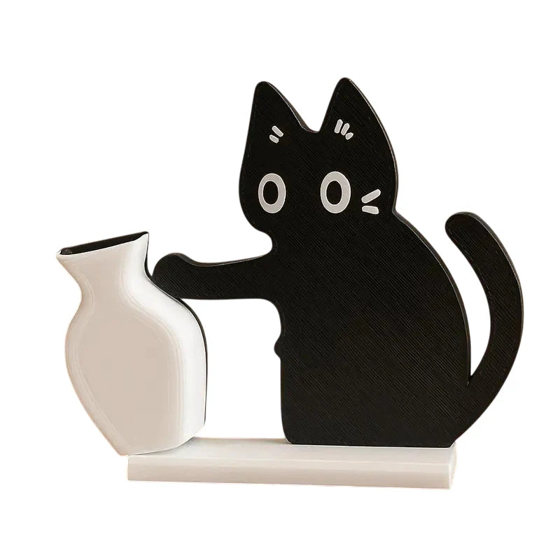 Black Cat Pushing Vase Decor Cat Whisker Collection & Memorial Box Fridge Magnet Home Office Decor Perfect Gift For Cat Lovers