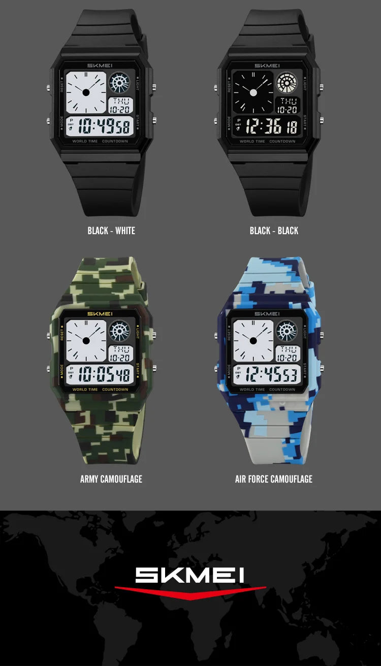 Skmei 5 Alarm Clock Male Military Sports Watches Analog Digital Display Multiple Time Zone Waterproof Swimming Mens Stop Watch