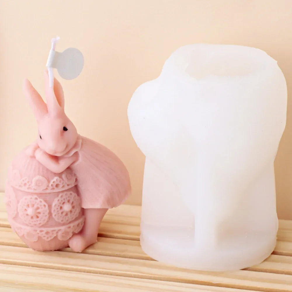 Candle Silicone Mold Rabbit Egg Aromatherapy Candle DIY Easter Drip Plaster Rabbit Mold Craft Gifts Home Decor Easy Demolding
