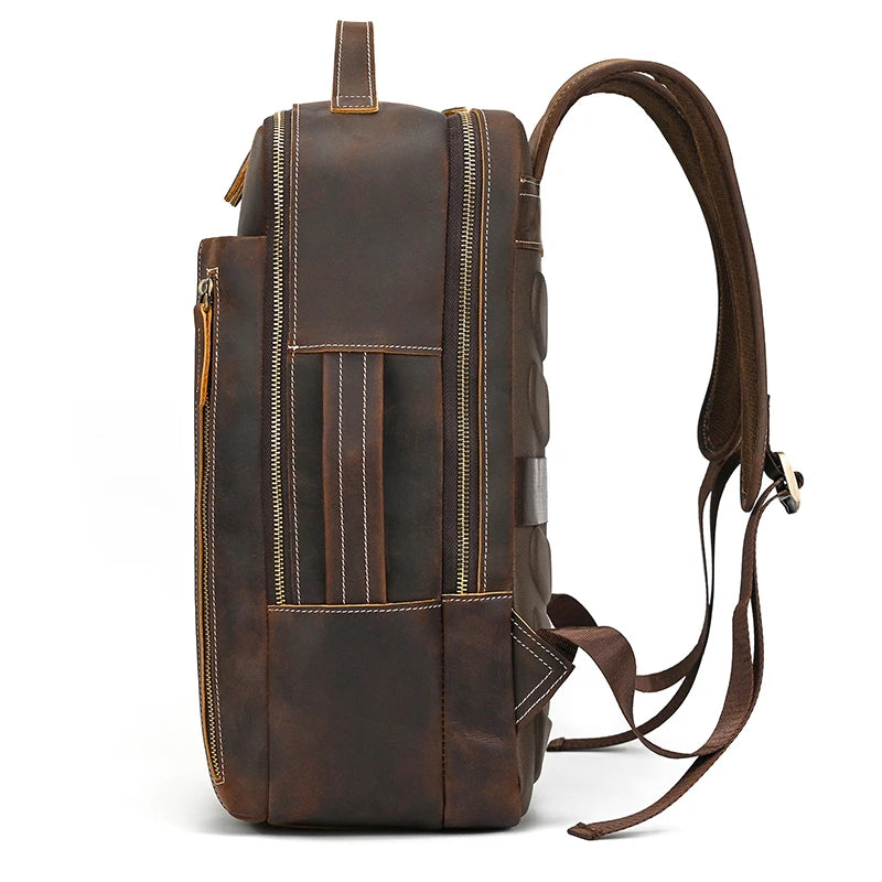 2025 New Arrivals Leather Backpack For Travel Men Male Cowhide Leather Laptop Bag 15.6" 17 Double Shoulder Bagpack For Man Retro