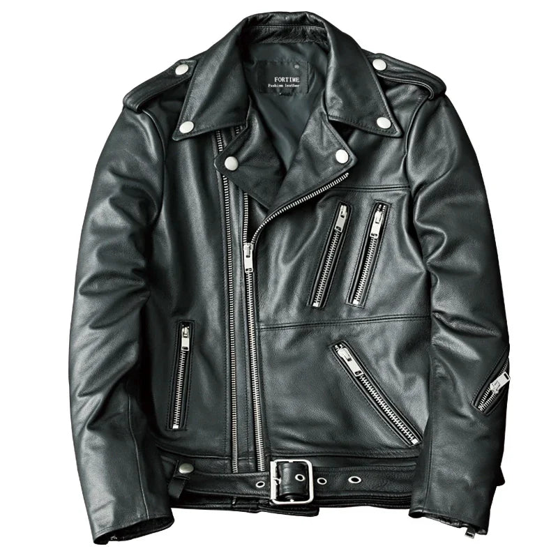 2025 New Genuine Cow Leather Jacket Men Autumn Winter Male Coats Diagonal zipper and Multi Pocket slim Motorcycle Clothing