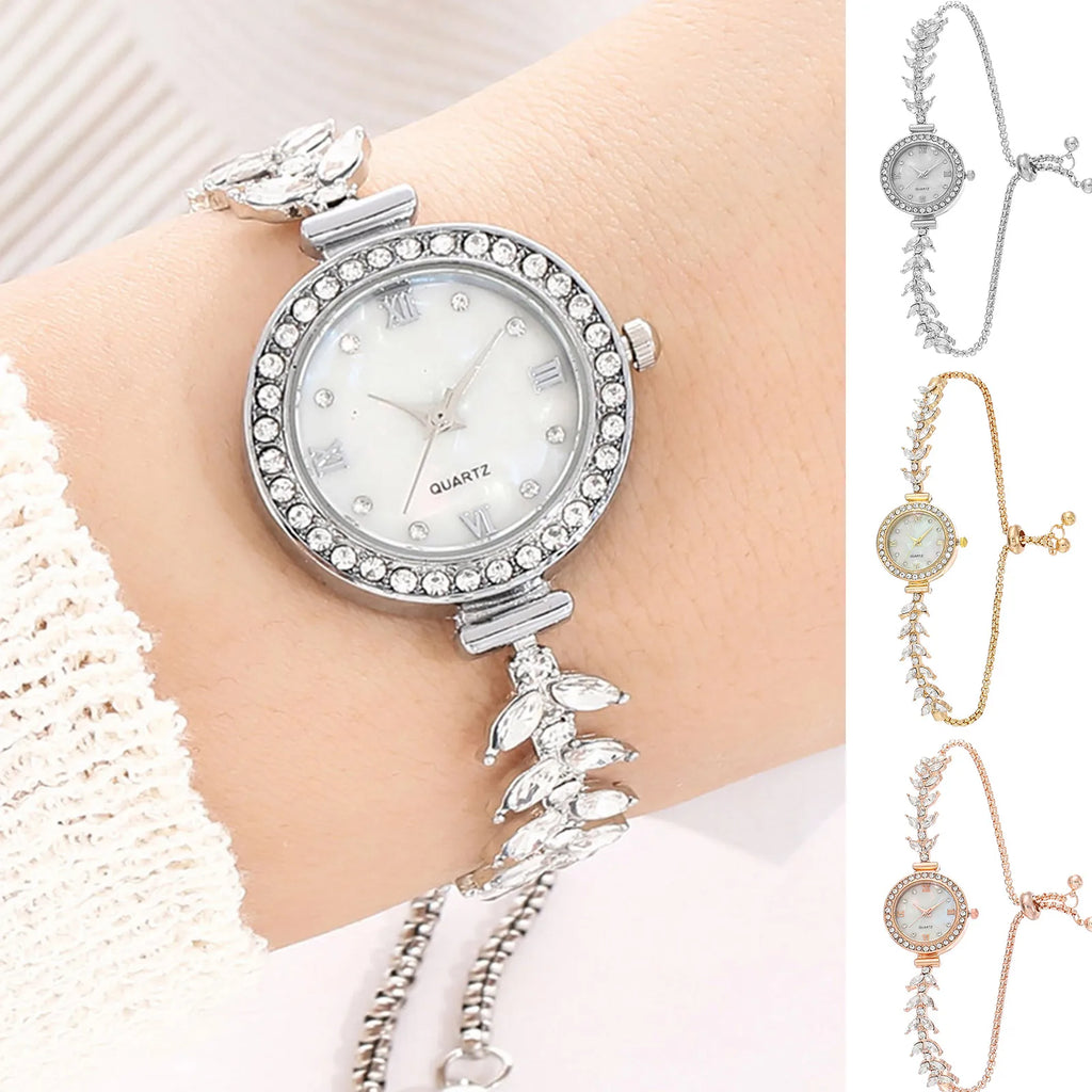 Women's Diamand Wristwatches Quartz Crystal Watch Free Adjustment Bracelet Watches for Brides Wedding Banquet Wearing