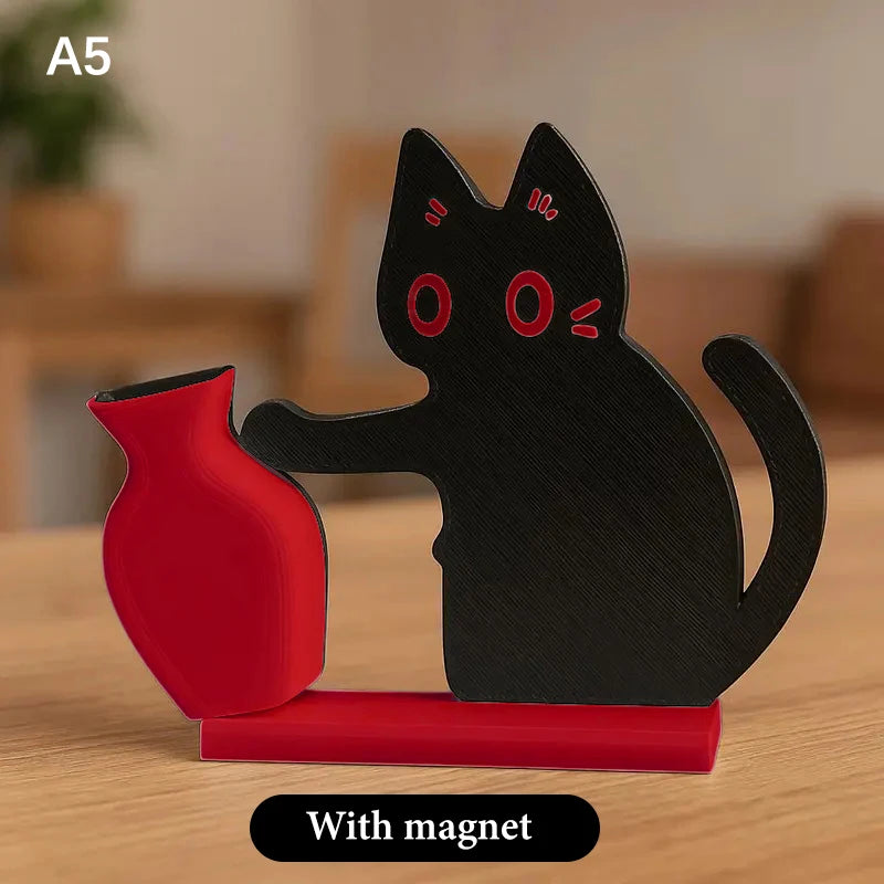 Black Cat Pushing Vase Decor Cat Whisker Collection & Memorial Box Fridge Magnet Home Office Decor Perfect Gift For Cat Lovers