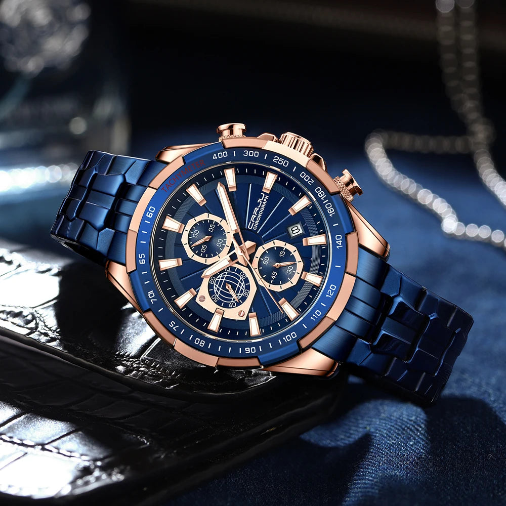 CRRJU Men's Watches Fashion Business Multifunction Quartz Chronograph with Auto Date and Luminous Hands Relogio Masculino