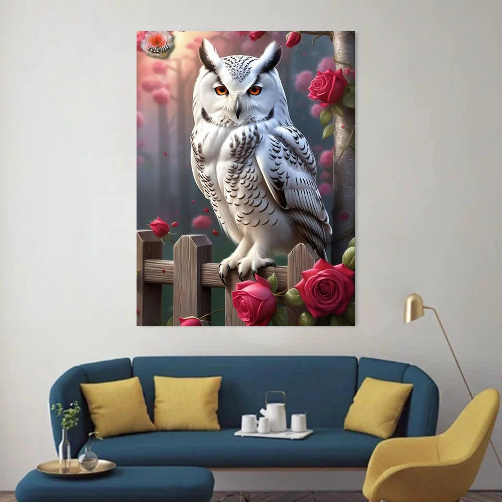 Huacan Diamond Painting Owl Animal Rhinestone Pictures 5D DIY Diamond Mosaic Flower Rose Handmade Home Decor Holiday Gift