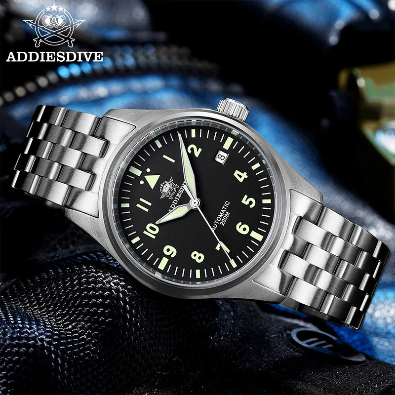 ADDIESDIVE Watches For Men Luxury Business Leisure Automatic Mechanical Men's Watch Fluorescent Waterproof 8215 316L Stainless