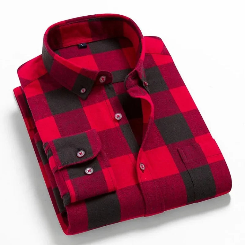 2024 100% Cotton New Male Casual Long Sleeve Warm Man Clothes Flannel Plaid Shirt Men Plus Size 3XL 4XL