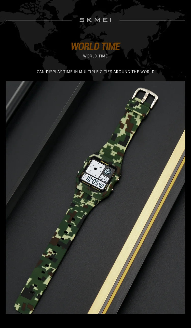 Skmei 5 Alarm Clock Male Military Sports Watches Analog Digital Display Multiple Time Zone Waterproof Swimming Mens Stop Watch