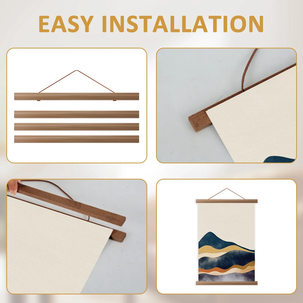 4pcs Picture Poster Hanger Frames Magnetic DIY Wood Hanging Rod Photo Wall Art Canvas Prints Painting Hang Rack Home Decor Easel