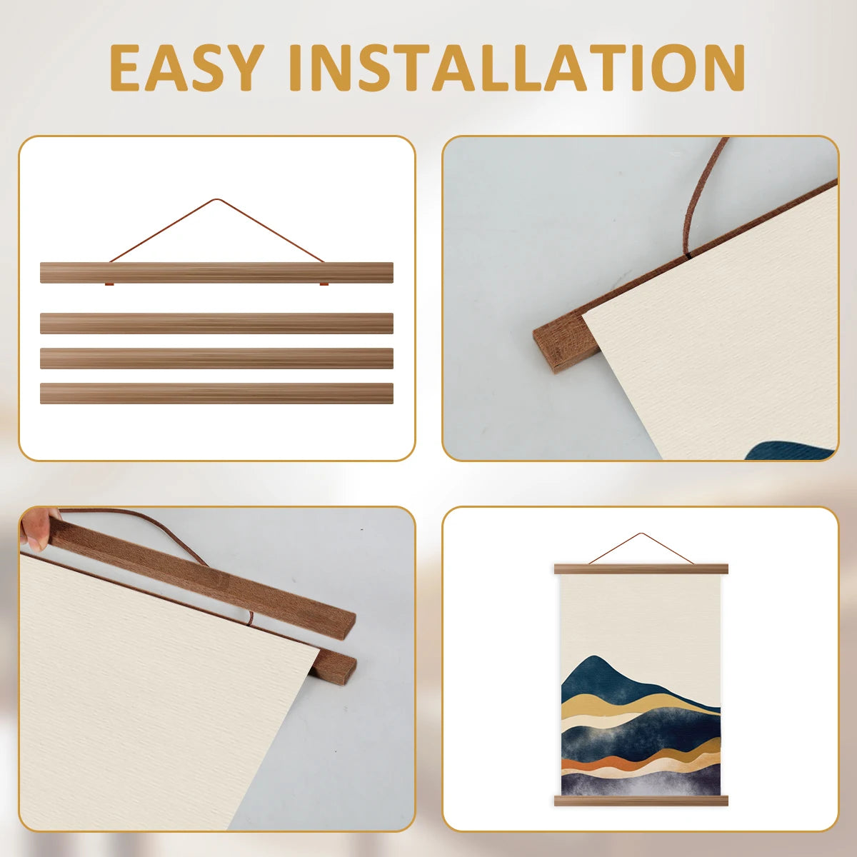 4pcs Picture Poster Hanger Frames Magnetic DIY Wood Hanging Rod Photo Wall Art Canvas Prints Painting Hang Rack Home Decor Easel