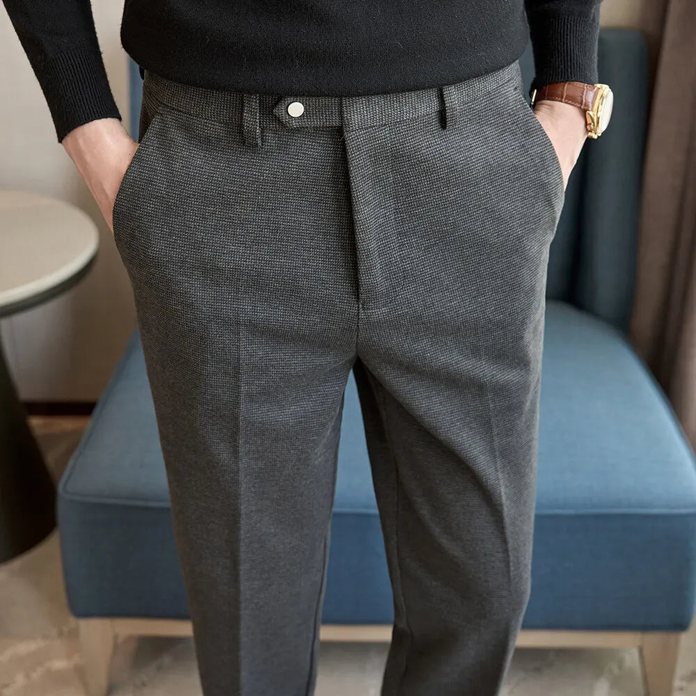 2024 Autumn and Winter New Wheat Grain Woolen Thick Khaki Trousers for Men, Coffee Color Fashionable Versatile Mens Casual Pants