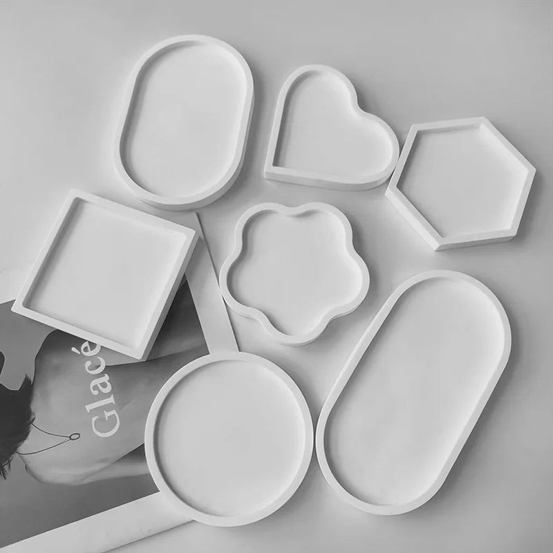 Tray Dish Mold Round Square Rectangle Coaster Silicone Mold Cement Plaster Resin Tray Mould Jewelry Storage Tray Home Decor
