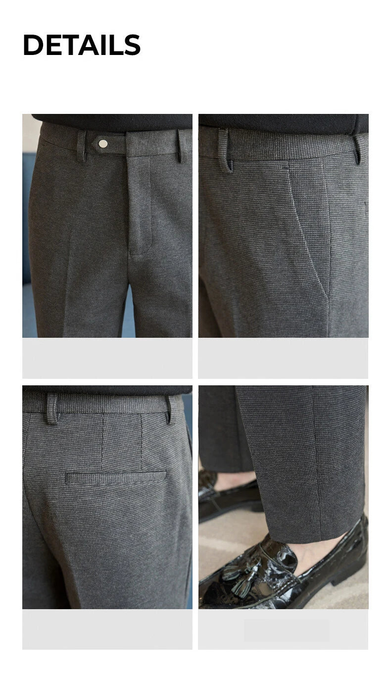 2024 Autumn and Winter New Wheat Grain Woolen Thick Khaki Trousers for Men, Coffee Color Fashionable Versatile Mens Casual Pants