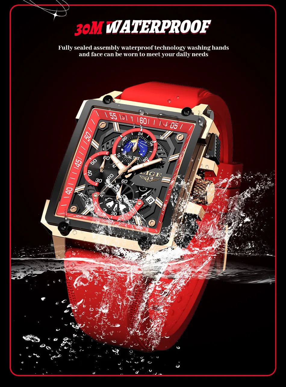 LIGE Men Watch Foxbox Brand Luxury Waterproof Quartz Wristwatch For Men Date Sport Silicone Clock Male Watches Relogio Masculino