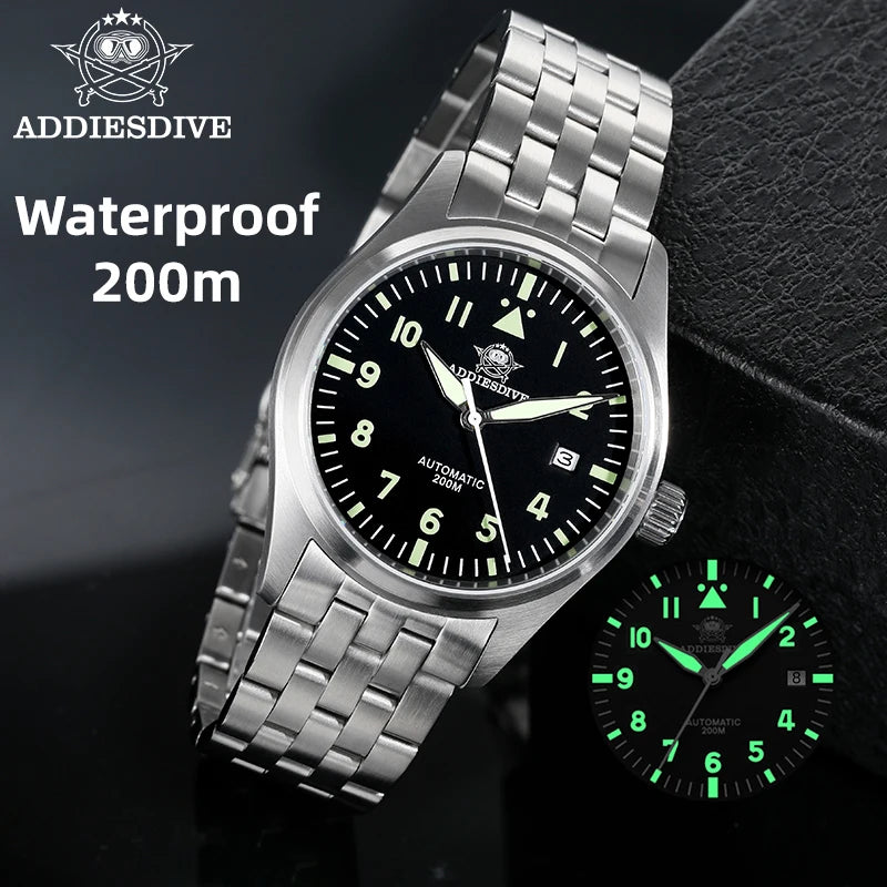 ADDIESDIVE Watches For Men Luxury Business Leisure Automatic Mechanical Men's Watch Fluorescent Waterproof 8215 316L Stainless