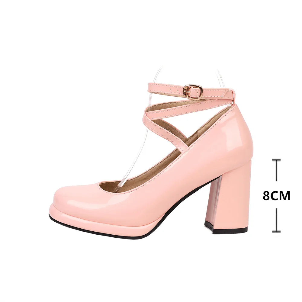 2025 New Punk Goth Platform Womens Pumps Round Toe Thick Heels Female Spring Fall Cross Straps Casual Shoes Women Moccasins