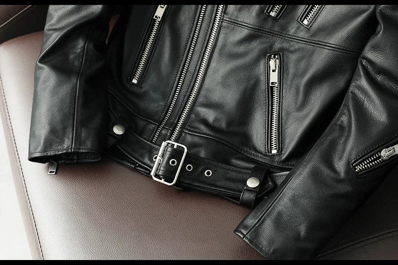 2025 New Genuine Cow Leather Jacket Men Autumn Winter Male Coats Diagonal zipper and Multi Pocket slim Motorcycle Clothing