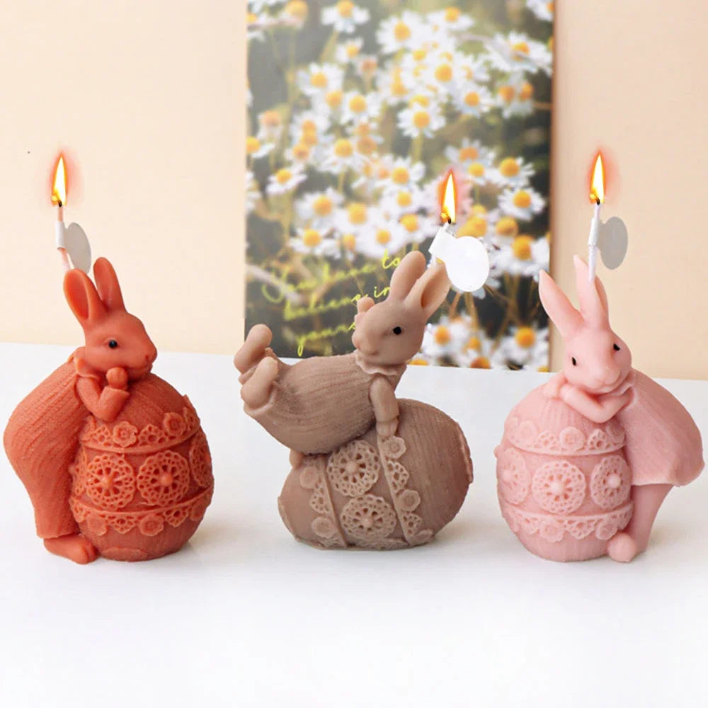 Candle Silicone Mold Rabbit Egg Aromatherapy Candle DIY Easter Drip Plaster Rabbit Mold Craft Gifts Home Decor Easy Demolding