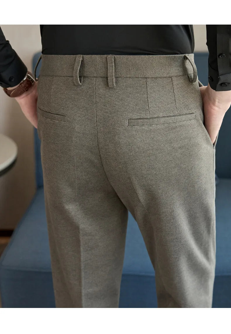 2024 Autumn and Winter New Wheat Grain Woolen Thick Khaki Trousers for Men, Coffee Color Fashionable Versatile Mens Casual Pants