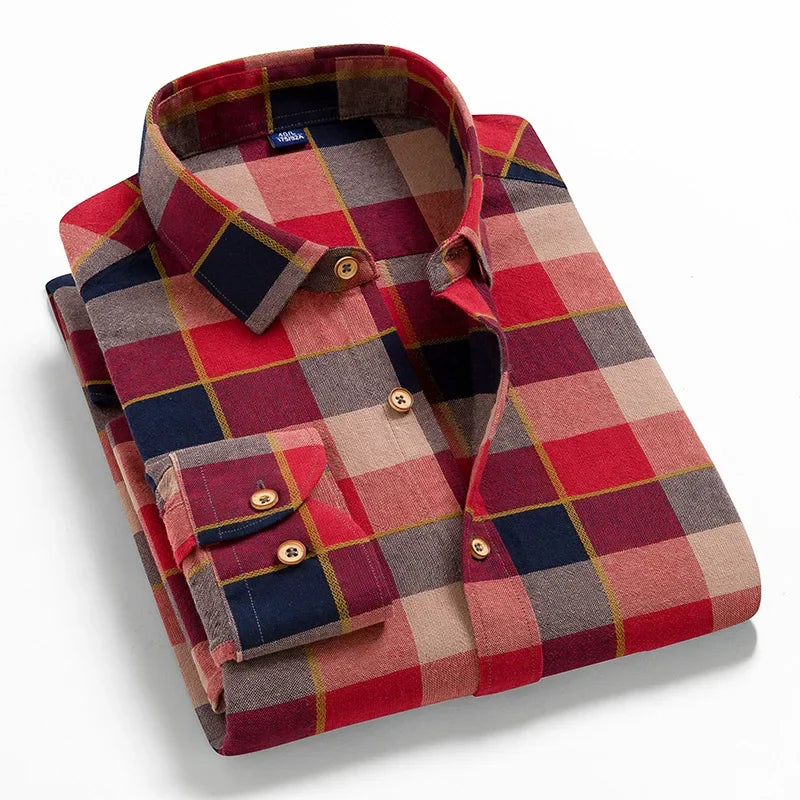 2024 100% Cotton New Male Casual Long Sleeve Warm Man Clothes Flannel Plaid Shirt Men Plus Size 3XL 4XL