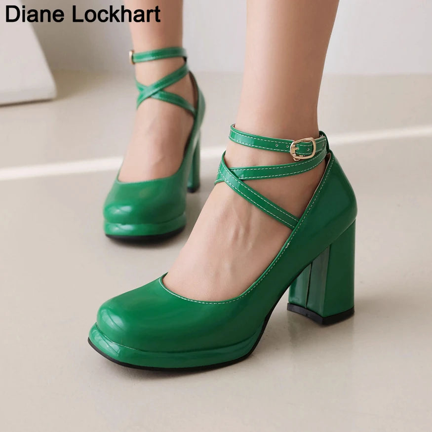 2025 New Punk Goth Platform Womens Pumps Round Toe Thick Heels Female Spring Fall Cross Straps Casual Shoes Women Moccasins