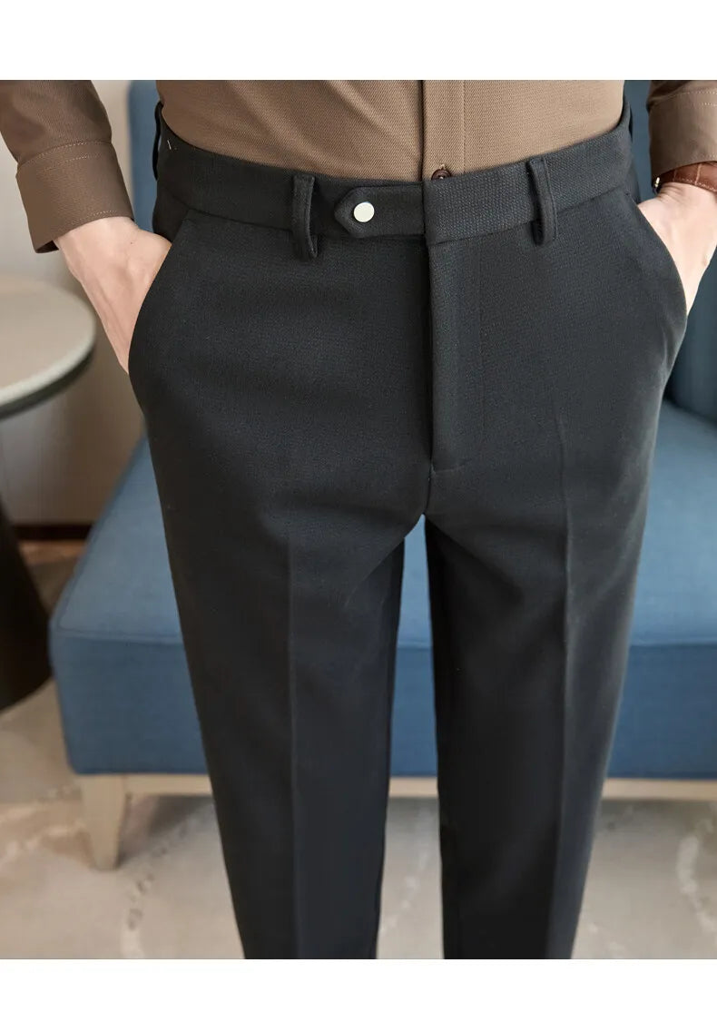 2024 Autumn and Winter New Wheat Grain Woolen Thick Khaki Trousers for Men, Coffee Color Fashionable Versatile Mens Casual Pants