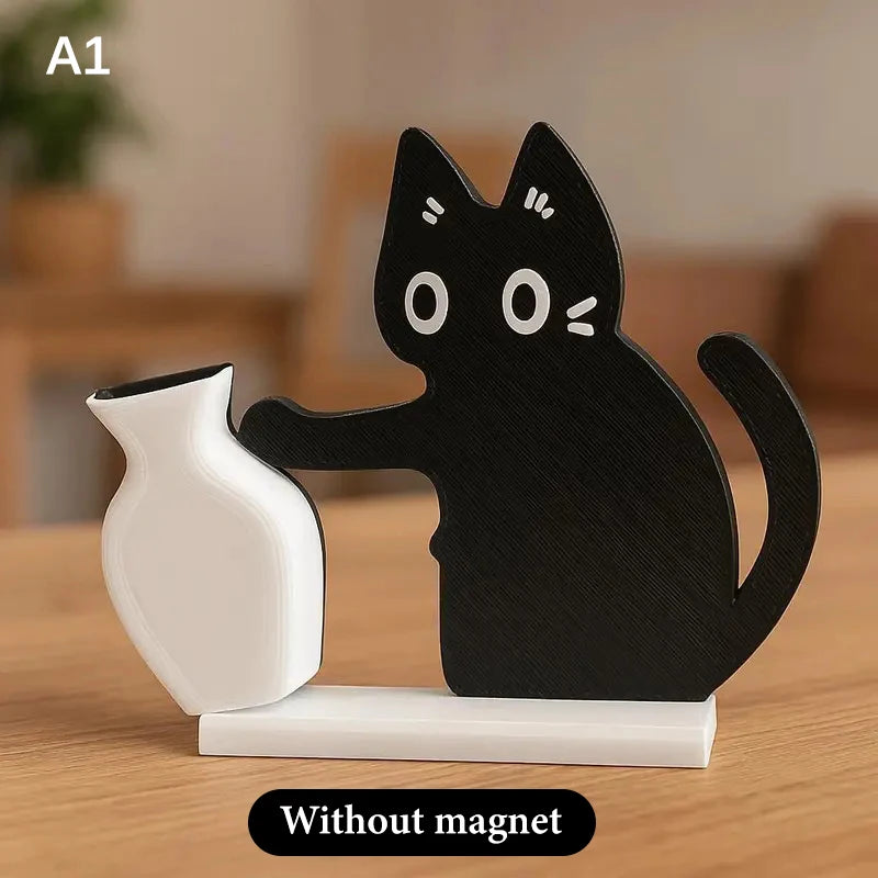 Black Cat Pushing Vase Decor Cat Whisker Collection & Memorial Box Fridge Magnet Home Office Decor Perfect Gift For Cat Lovers