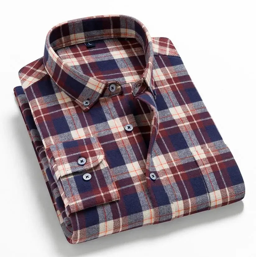 2024 100% Cotton New Male Casual Long Sleeve Warm Man Clothes Flannel Plaid Shirt Men Plus Size 3XL 4XL