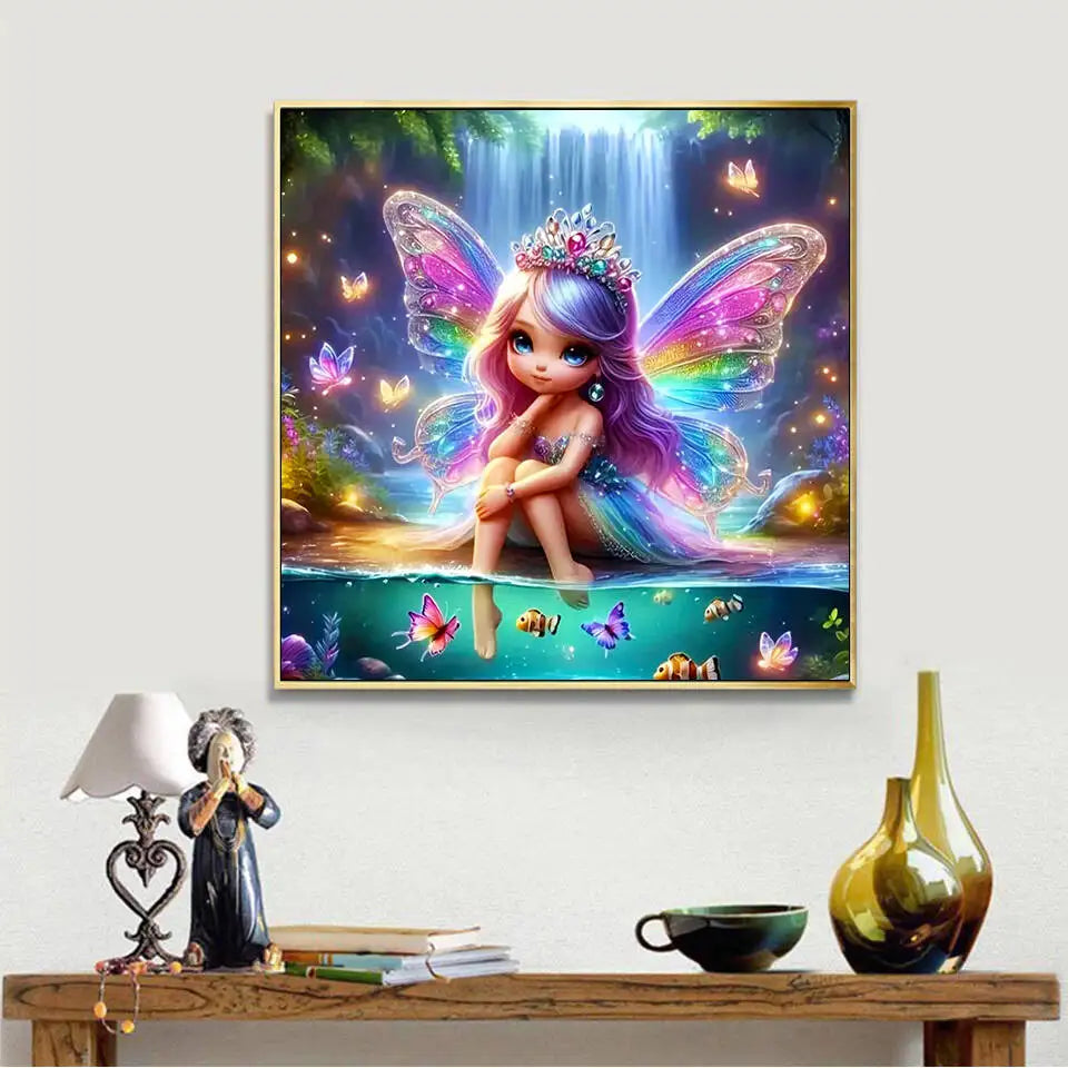 Evershine Full Square Diamond Painting Girl Portrait Rhinestones Mosaic Elf 5D DIY Diamond Embroidery Wings Picture Home Decor