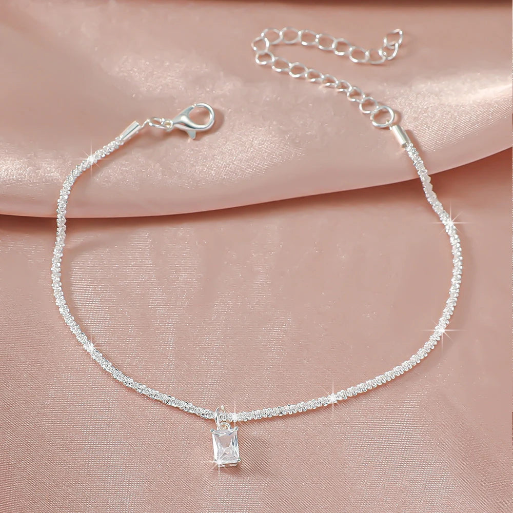 New 925 Sliver Plated CZ Anklet Bracelets for Women Girl Trendy Waterproof Zircon Charm Dainty Layer Chain Anklets Jewelry Gifts