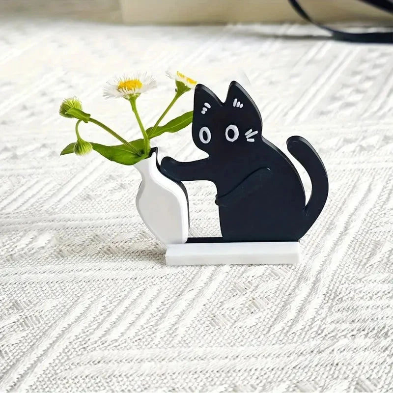 Black Cat Pushing Vase Decor Cat Whisker Collection & Memorial Box Fridge Magnet Home Office Decor Perfect Gift For Cat Lovers