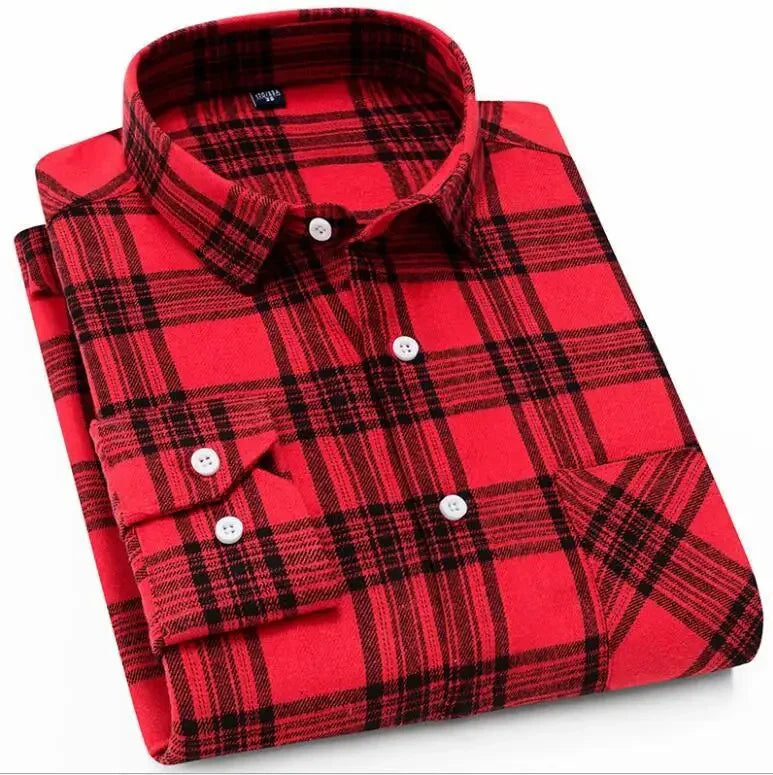 2024 100% Cotton New Male Casual Long Sleeve Warm Man Clothes Flannel Plaid Shirt Men Plus Size 3XL 4XL
