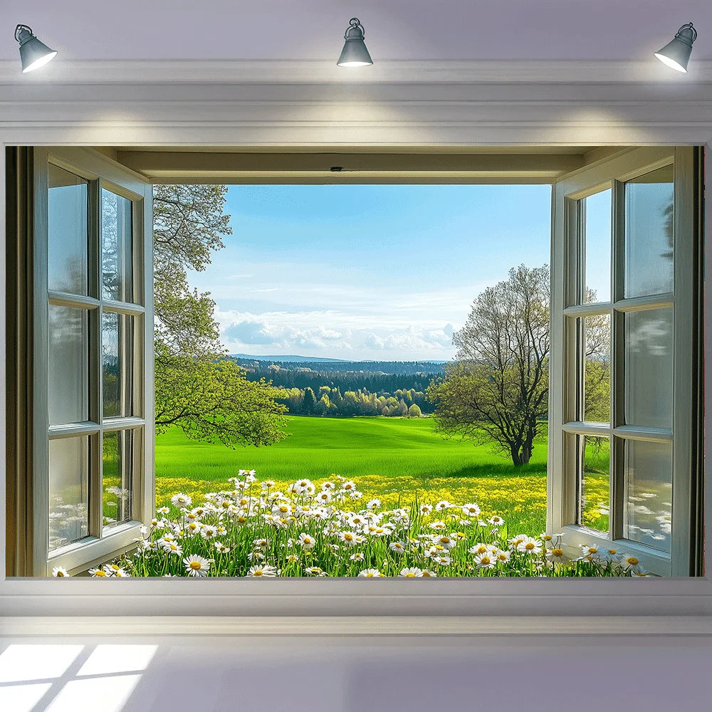 Spring Window View Tapestry" - Perfect for Scenic, Serene & Unique Home Decor with Nature Charm and Fresh Vibes
