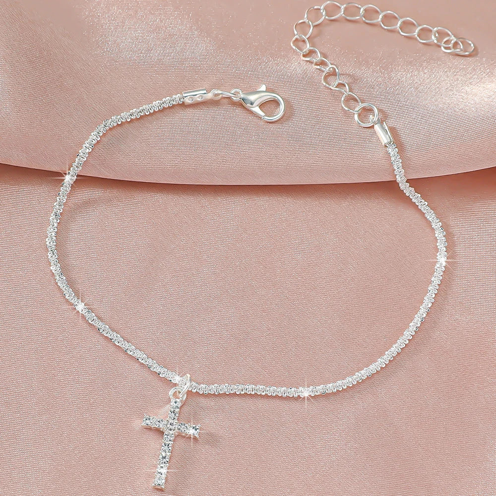 New 925 Sliver Plated CZ Anklet Bracelets for Women Girl Trendy Waterproof Zircon Charm Dainty Layer Chain Anklets Jewelry Gifts