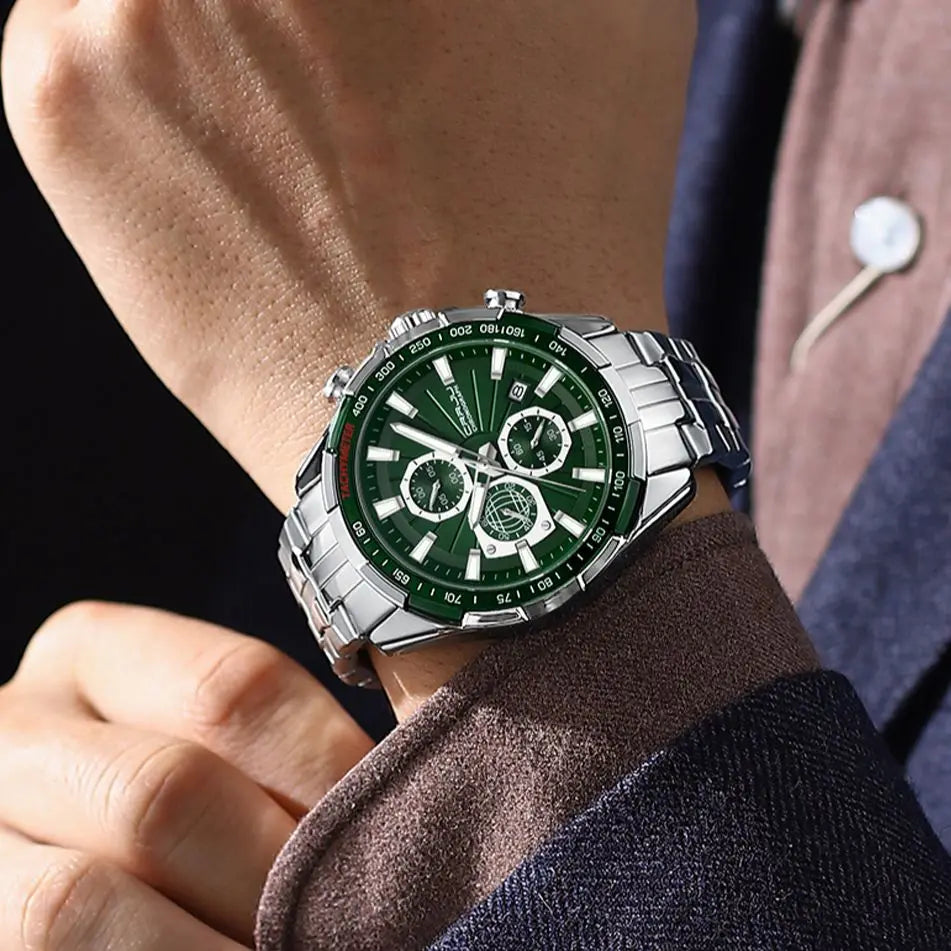 CRRJU Men's Watches Fashion Business Multifunction Quartz Chronograph with Auto Date and Luminous Hands Relogio Masculino