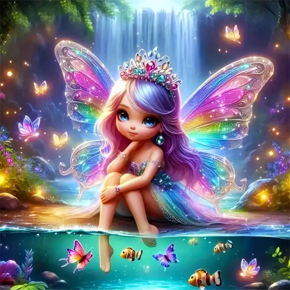 Evershine Full Square Diamond Painting Girl Portrait Rhinestones Mosaic Elf 5D DIY Diamond Embroidery Wings Picture Home Decor