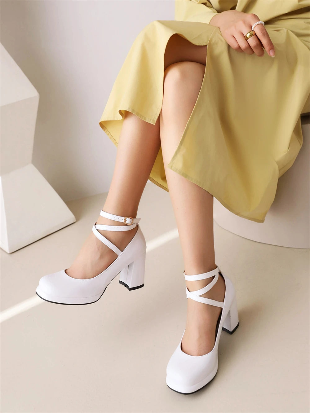 2025 New Punk Goth Platform Womens Pumps Round Toe Thick Heels Female Spring Fall Cross Straps Casual Shoes Women Moccasins