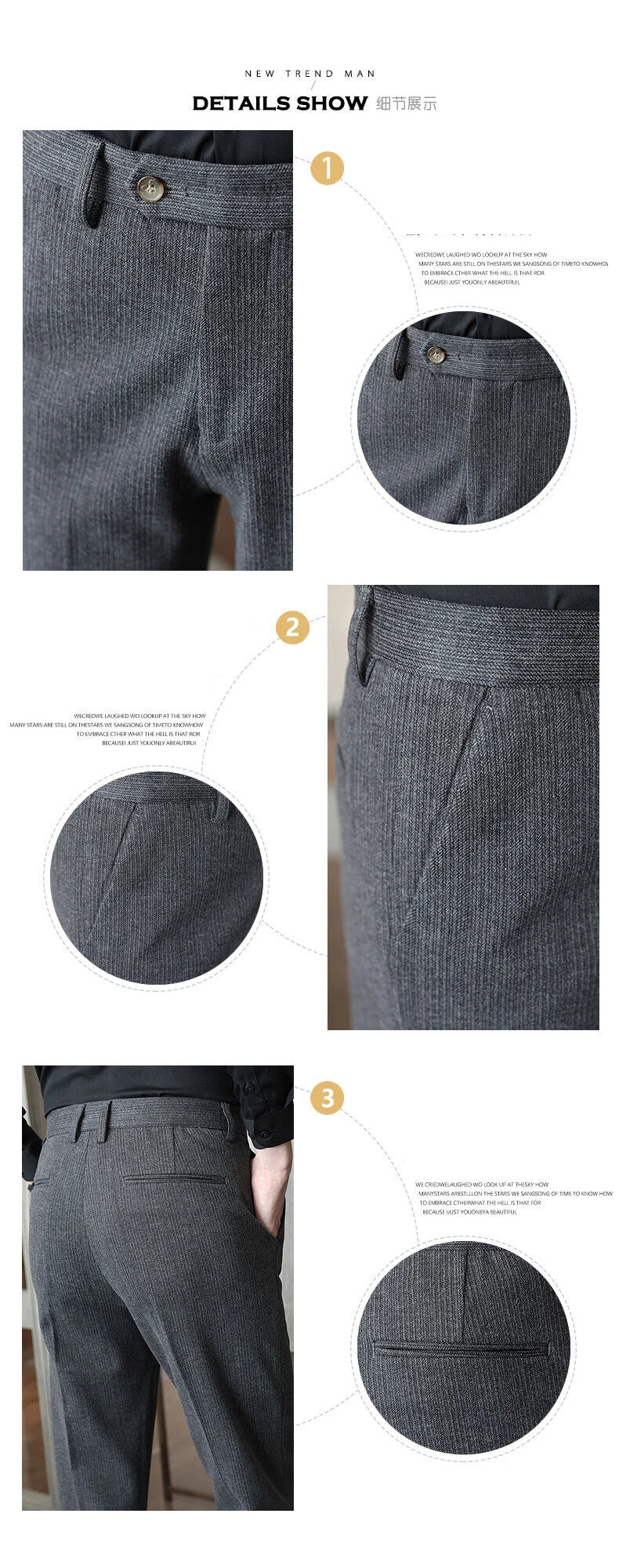 2024 Autumn and Winter New Wheat Grain Woolen Thick Khaki Trousers for Men, Coffee Color Fashionable Versatile Mens Casual Pants