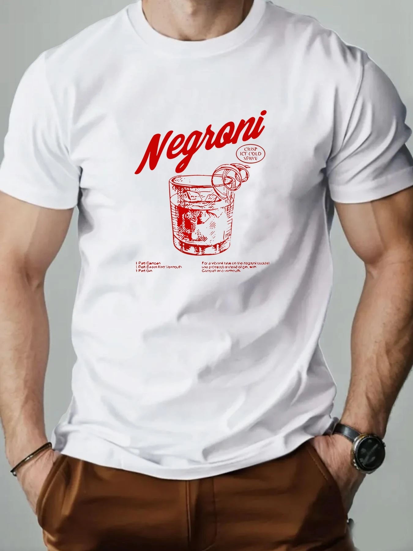 2025 New Men's Cotton Short Sleeve T-shirt Negroni Cocktail Graphic Print Black Casual Fashion Top For Daily & Party Wear
